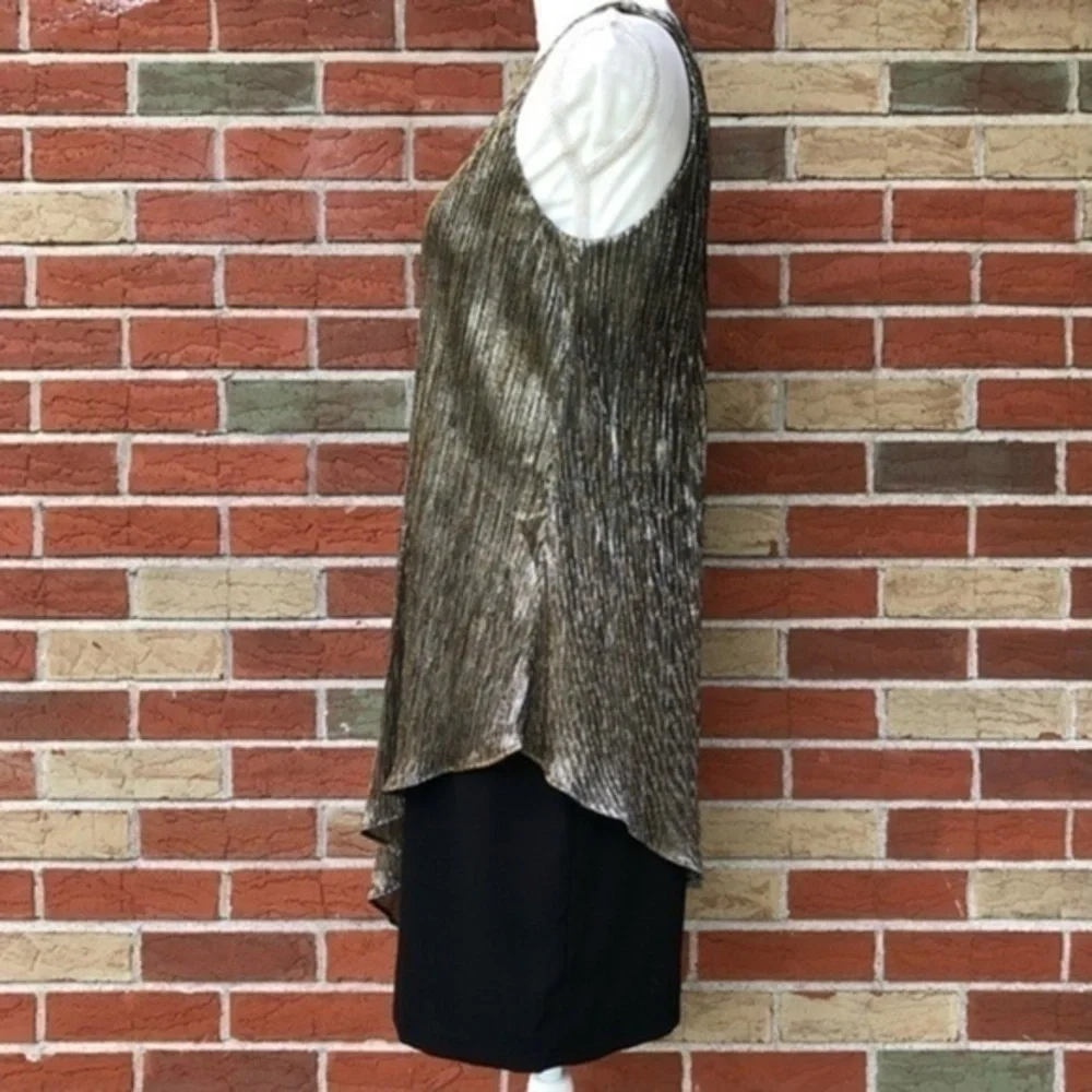 Tahari ASL Asymmetrical Black Gold Metallic Overlay Sleeveless Dress 👗 - Picture 6 of 11